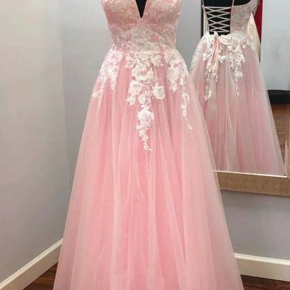 Pink Prom Dress Lace Up Back, Evening Dress,..
