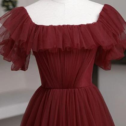 Prom Dresses,simple Burgundy Tulle Long Prom..