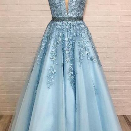 Long Prom Dresses With Appliques And Beading,party..