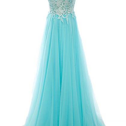 Long Prom Dress, Blue Prom Dress, Tulle Prom..