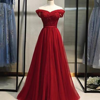 Off Shoulder Prom Dress, Red Evening Dress,elegant..