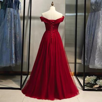 Off Shoulder Prom Dress, Red Evening Dress,elegant..