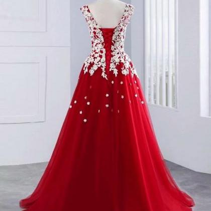 Red Evening Dresses Scoop Neck Sleeveless Lace Up..