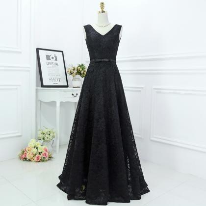 Black Lace Prom Dress Elegant V Neck Evening..