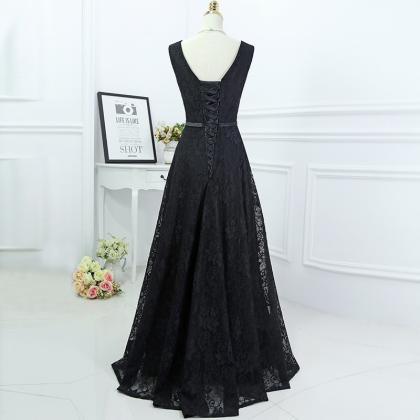 Black Lace Prom Dress Elegant V Neck Evening..