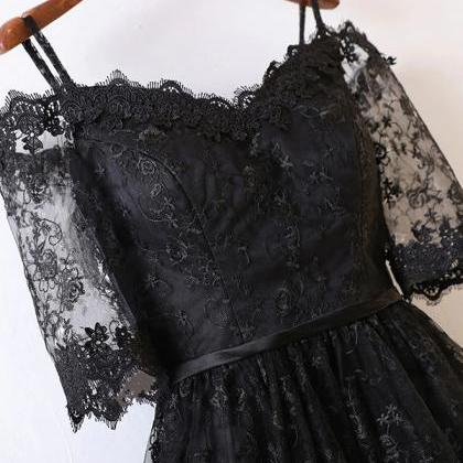 Homecoming Dresses,black High Low Lace Prom Dress,..
