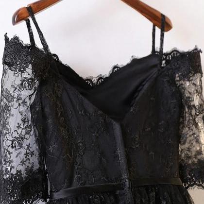 Homecoming Dresses,black High Low Lace Prom Dress,..