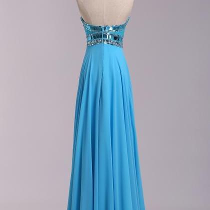 Blue Prom Dresses,beaded Evening Dress,sexy Prom..