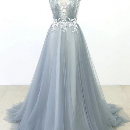 Prom Dresses,simple Lace A-line Tulle Long Prom..