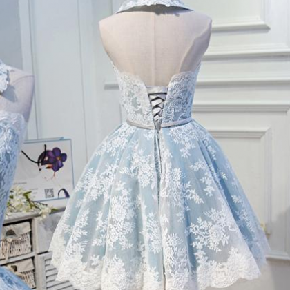 Halter Lace Appliques Homecoming Dresses With Lace..