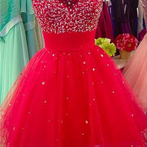 Tulle Homecoming Dresses ,boat Neck Open Back..