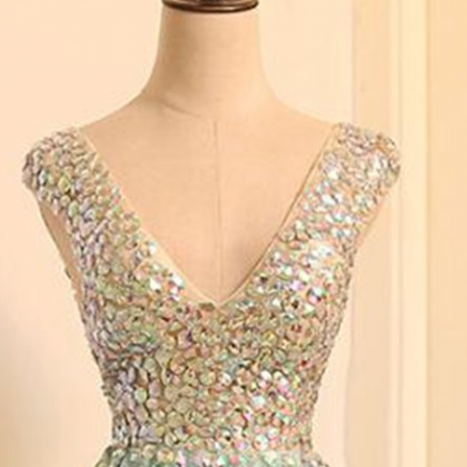 Mint Tulle V-neck Beaded Short Prom Dress For..