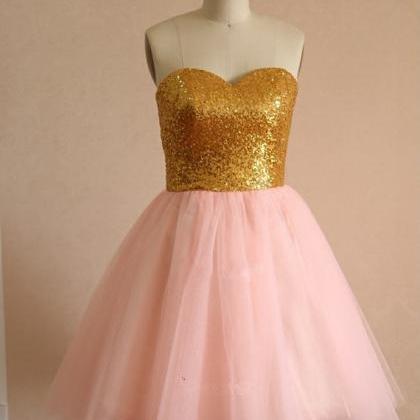 Cute Short Light Pink Tulle Sequins Homecoming..