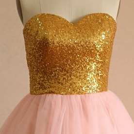 Cute Short Light Pink Tulle Sequins Homecoming..