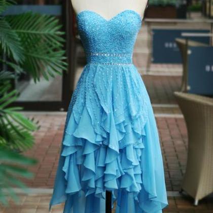 Pretty Blue High Low Prom Dresses, Homecoming..