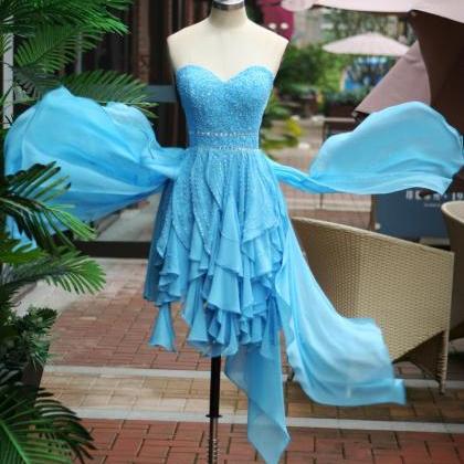 Pretty Blue High Low Prom Dresses, Homecoming..