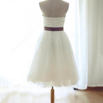 Lovely Short White Tulle Handmade Party Dresses,..