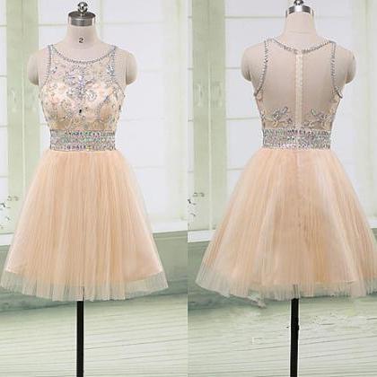 Cute Tulle Short Beaded Prom Dresses, Homecoming..