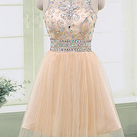 Cute Tulle Short Beaded Prom Dresses, Homecoming..