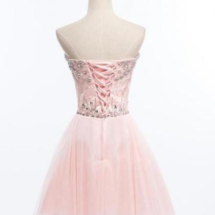 Light Pink Beaded Tulle And Lace Sweetheart Homecoming Dress, Pink ...