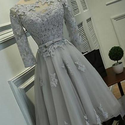 Cute Short Grey Lace Homecoming Dresses, Tulle..