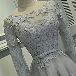 Cute Short Grey Lace Homecoming Dresses, Tulle..