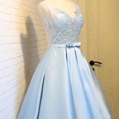 A-line Light Blue Homecoming Dress,v Neck..