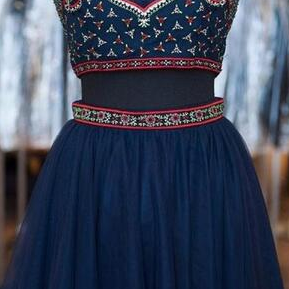 Two Piece Homecoming Dress,navy Blue Homecoming..