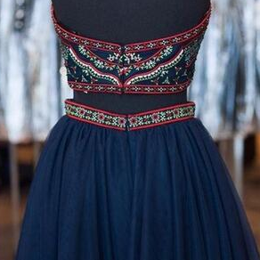 Two Piece Homecoming Dress,navy Blue Homecoming..