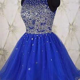 Blue Homecoming Dresses,a Line Beaded Homecoming..