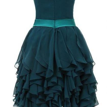 Dark Green Prom Dress, Short Prom Dresses,chiffon..