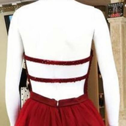 Burgundy Tulle Homecoming Dress,short Prom Dress,halter Backless Beaded ...