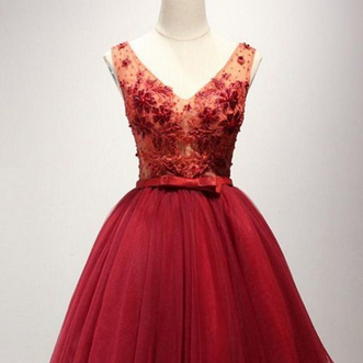 Tulle Prom Dress,elegant Red Prom Dresses, Short..