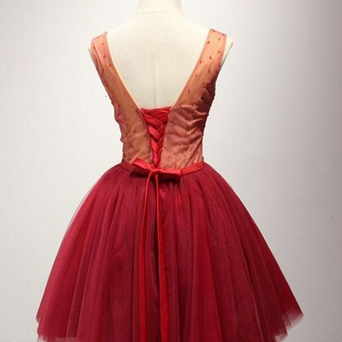 Tulle Prom Dress,elegant Red Prom Dresses, Short..