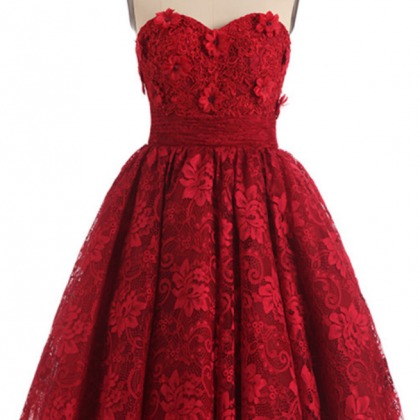 Lace Appliques Prom Dress, Short Red Evening Dress..