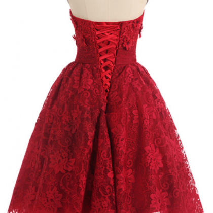 Lace Appliques Prom Dress, Short Red Evening Dress..