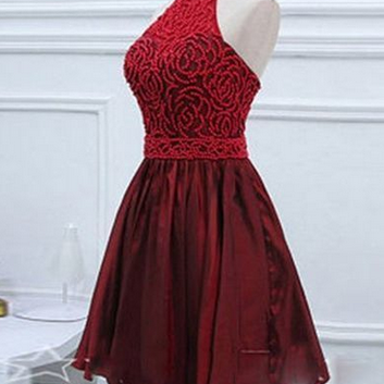 Sexy Burgundy Strapless Satin A Line Homecoming Dress,Short Party Prom Dress cc2871