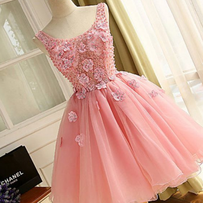 Applique Prom Dresses,short Pink Homecoming Dress..