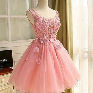 Applique Prom Dresses,short Pink Homecoming Dress..