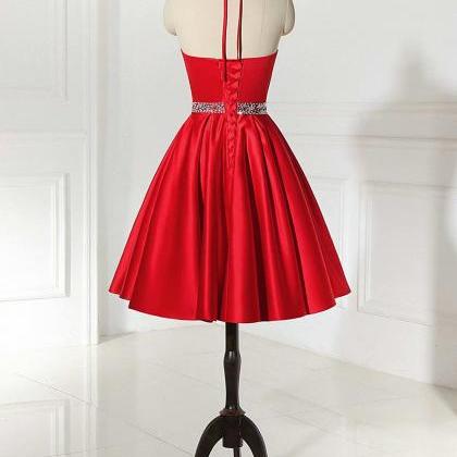 Fashion Red Short Homecoming Dress, Halter Neck..