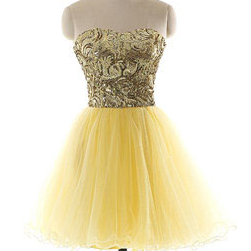 Short Yellow Prom Dress, Lovely Prom Dress,..