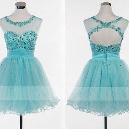 Short Blue Prom Dress, Lovely Open Back Prom Dress