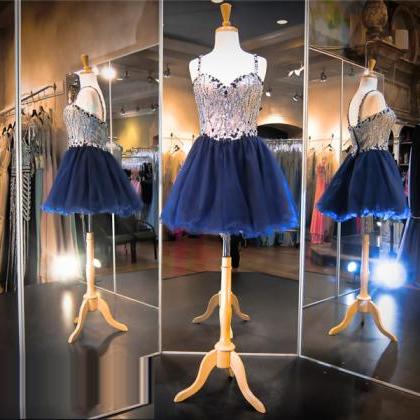 Navy Blue Prom Dress,sweetheart Short Prom..