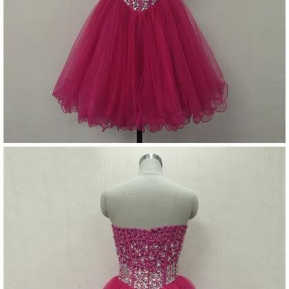 Sweet Prom Dress, A Line Beaded Tulle Short..