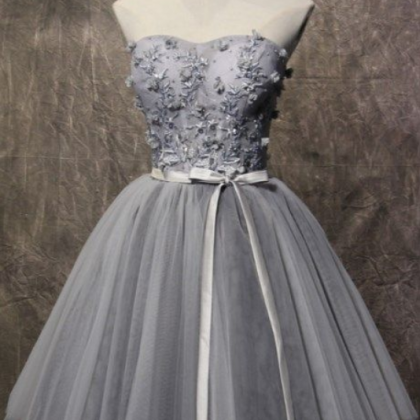 Gray Tulle Short Homecoming Dress , A Line Prom..
