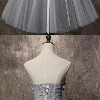 Gray Tulle Short Homecoming Dress , A Line Prom..