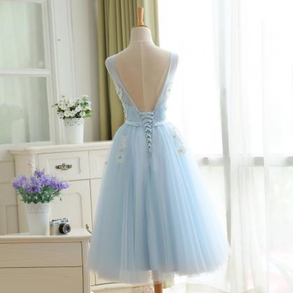 Vintage Blue Satin Lace Tulle Sequin Layered A Line Short Homecoming Dress Cocktail Dress SP135