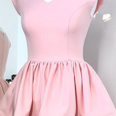 A-line V-neck Cap Sleeves Pink Homecoming Dress,..