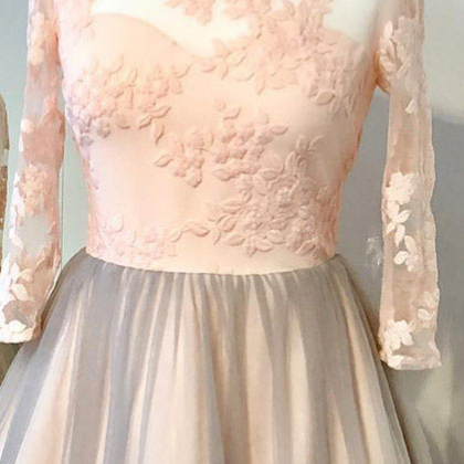 A-line Long Sleeves Tulle Homecoming Dress With..
