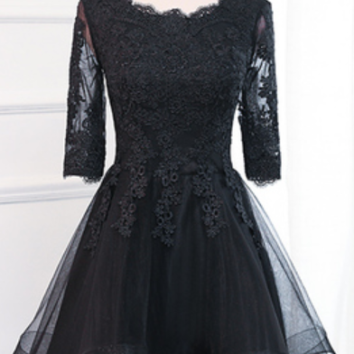 Black Tulle Satin Short Evening Prom Dress, Black Homecoming Dress main image 0